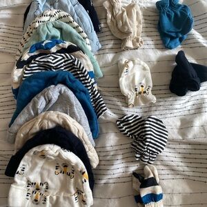 Lot of Baby Beanies and Mittens Set